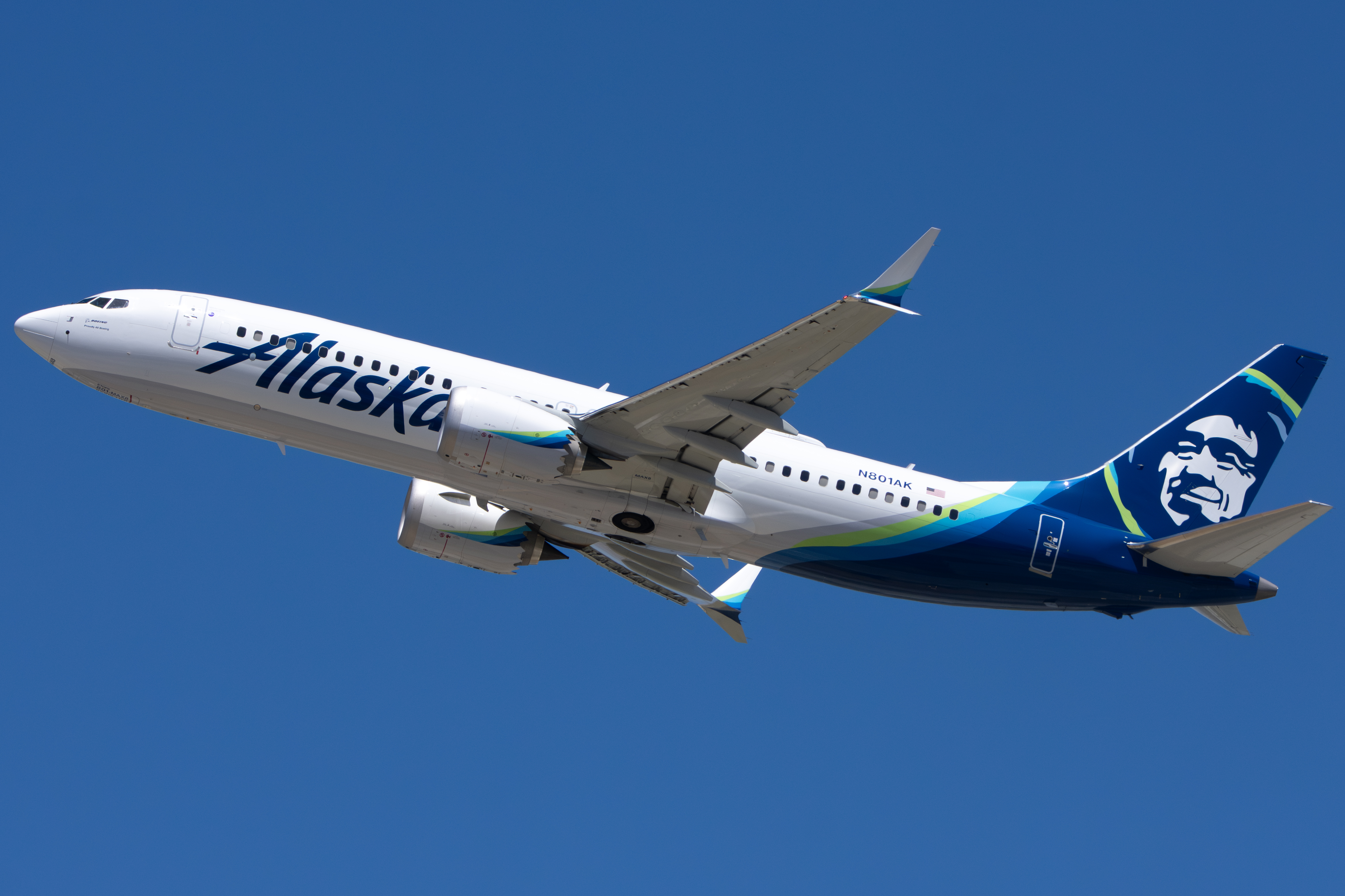 Full size: Alaska Airlines Boeing 737 MAX 8 N801AK at Norman Y Mineta San Jose International Airport