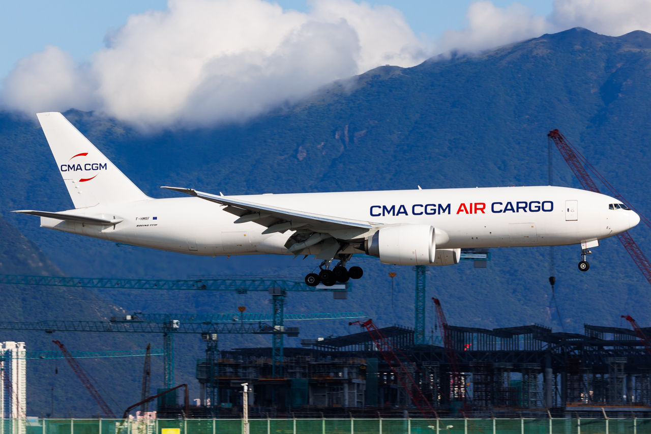 Full size: CMA CGM Air Cargo Boeing 777-F F-HMRF at Hong Kong International Airport