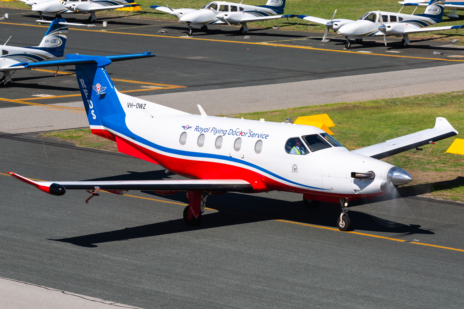 Full size: Royal Flying Doctor Service Pilatus PC-12 VH-OWZ at Perth Jandakot Airport