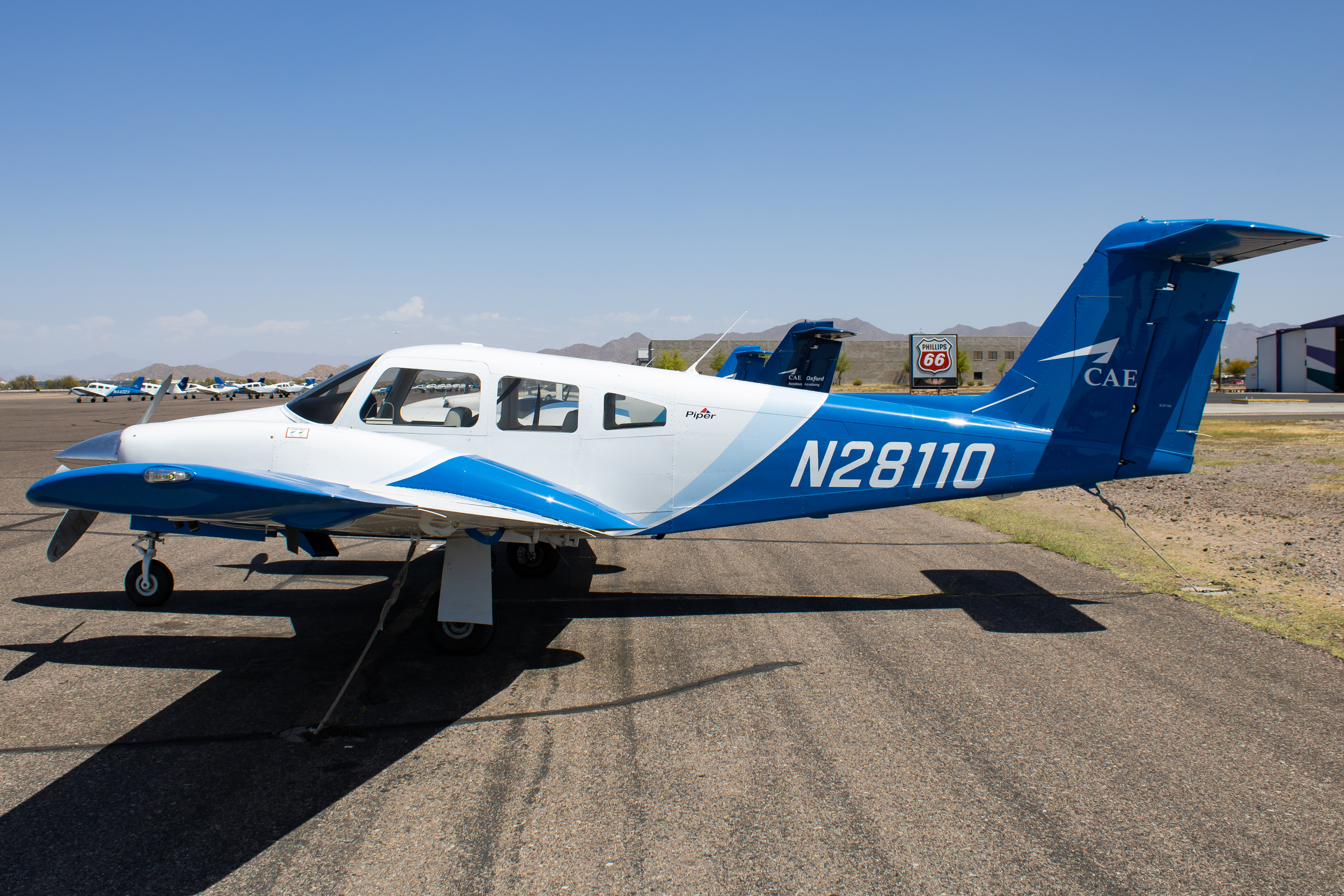 Full size: CAE Oxford Aviation Academy Piper 44 Seminole N28110 at Falcon Field Airport