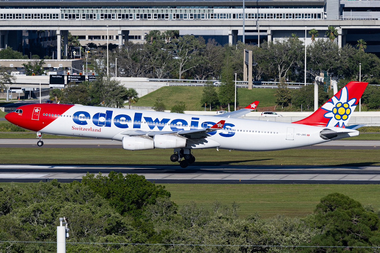 Full size: Edelweiss Air Airbus A340-300 HB-JME at Tampa International Airport