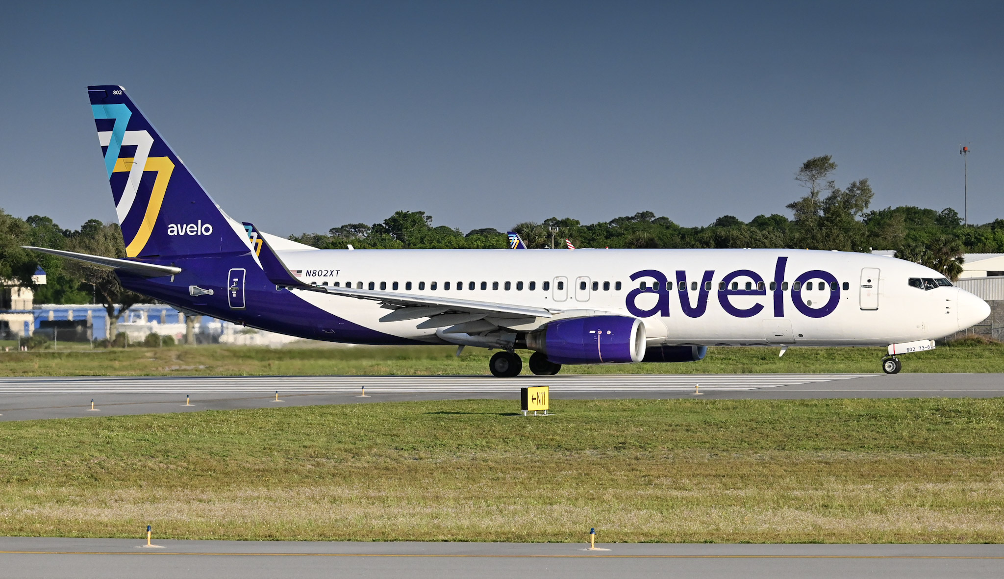 Full size: Avelo Airlines Boeing 737-800 N802XT at Daytona Beach International Airport