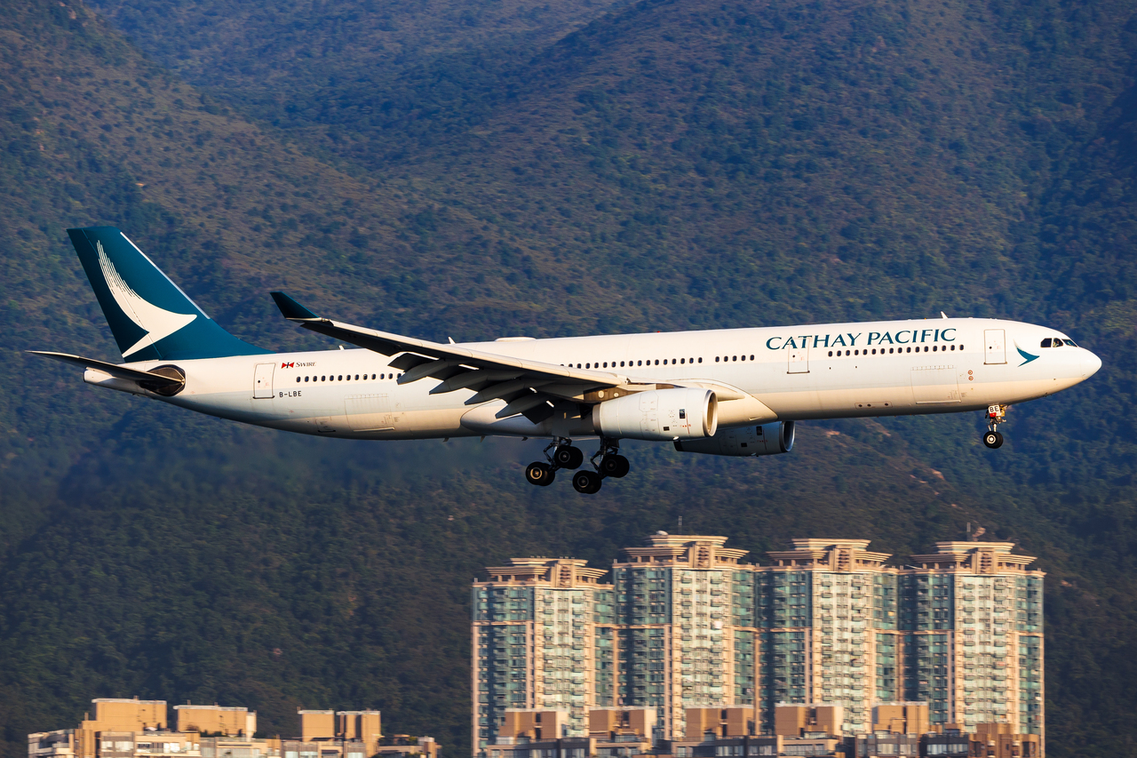 Full size: Cathay Pacific Airbus A330-300 B-LBE at Hong Kong International Airport