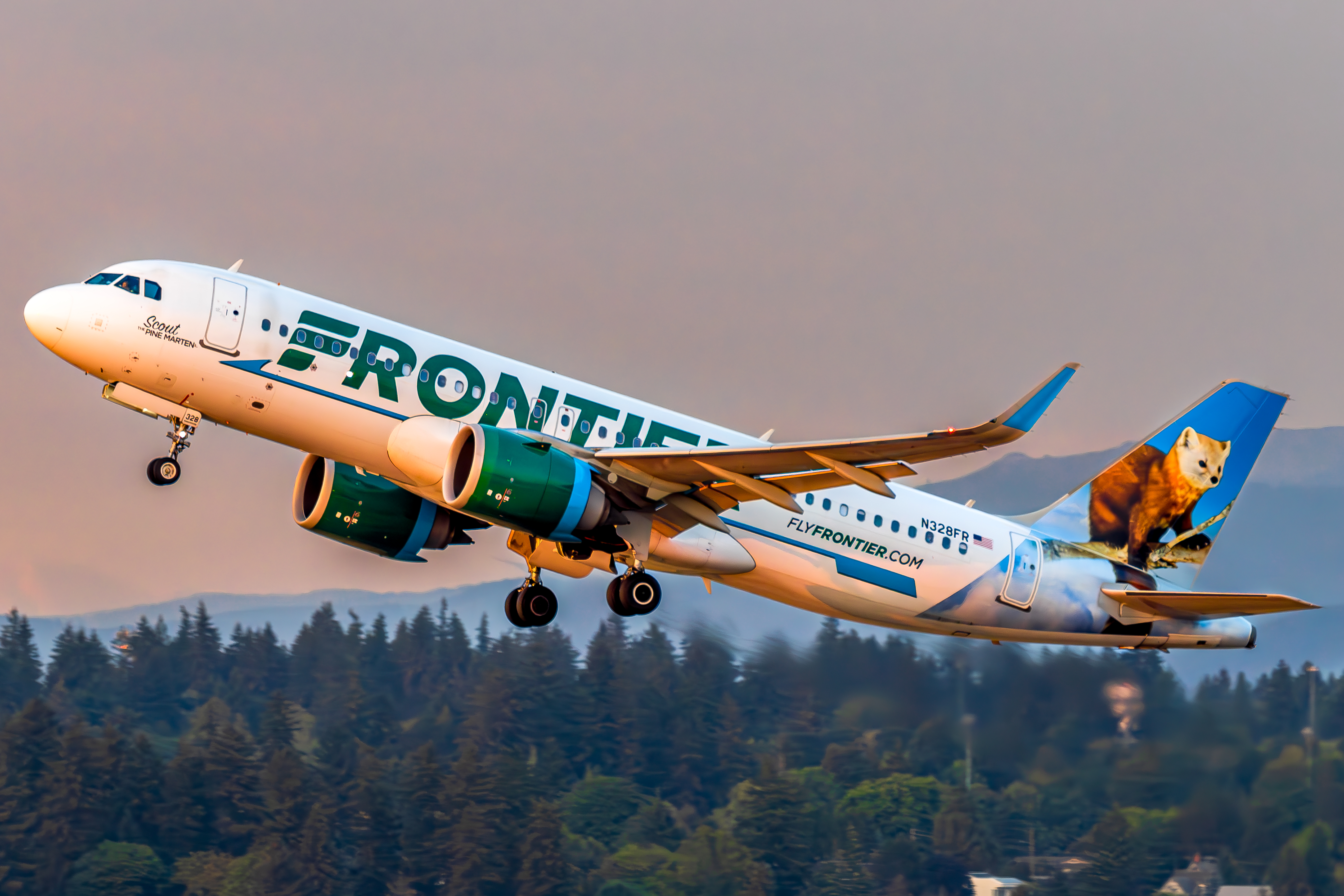 Full size: Frontier Airlines Airbus A320neo N328FR at Portland International Airport