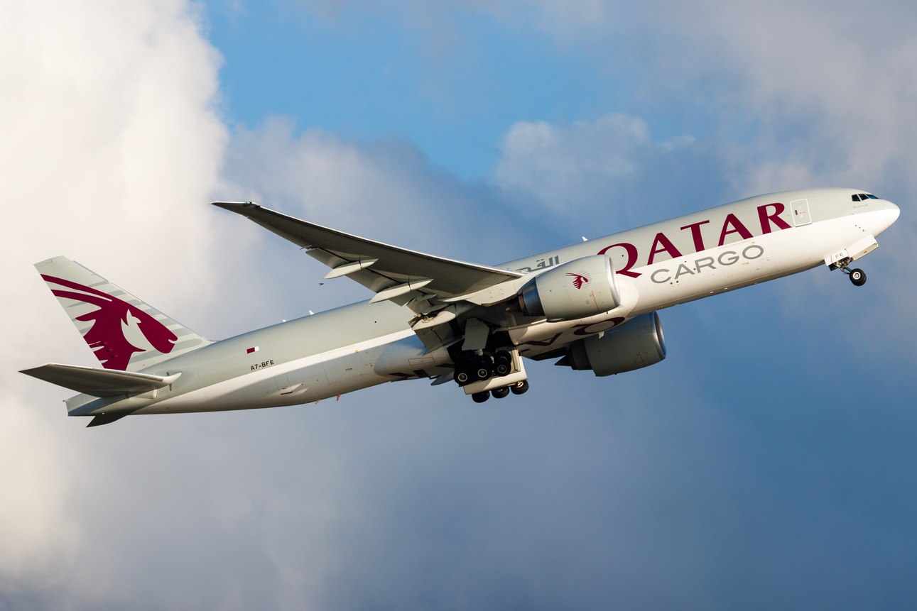 Full size: Qatar Air Cargo Boeing 777-F A7-BFE at Hong Kong International Airport