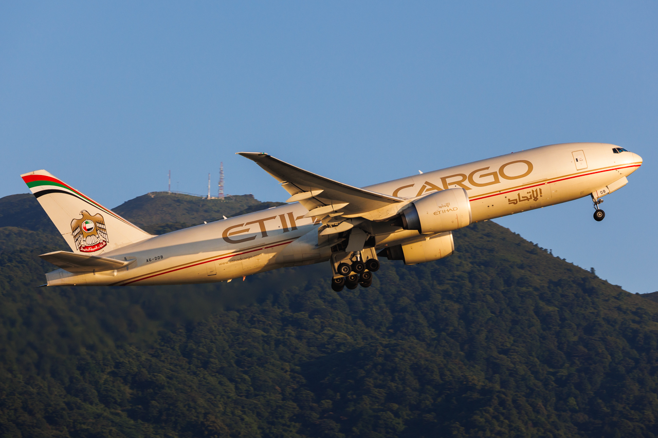 Full size: Etihad Cargo Boeing 777-F A6-DDB at Hong Kong International Airport