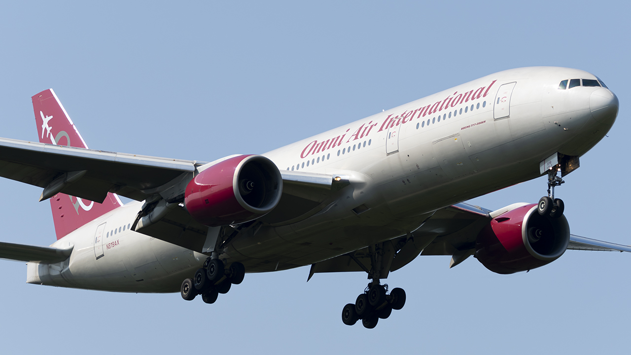 Full size: Omni Air International Boeing 777-200ER N819AX at Washington Dulles International Airport