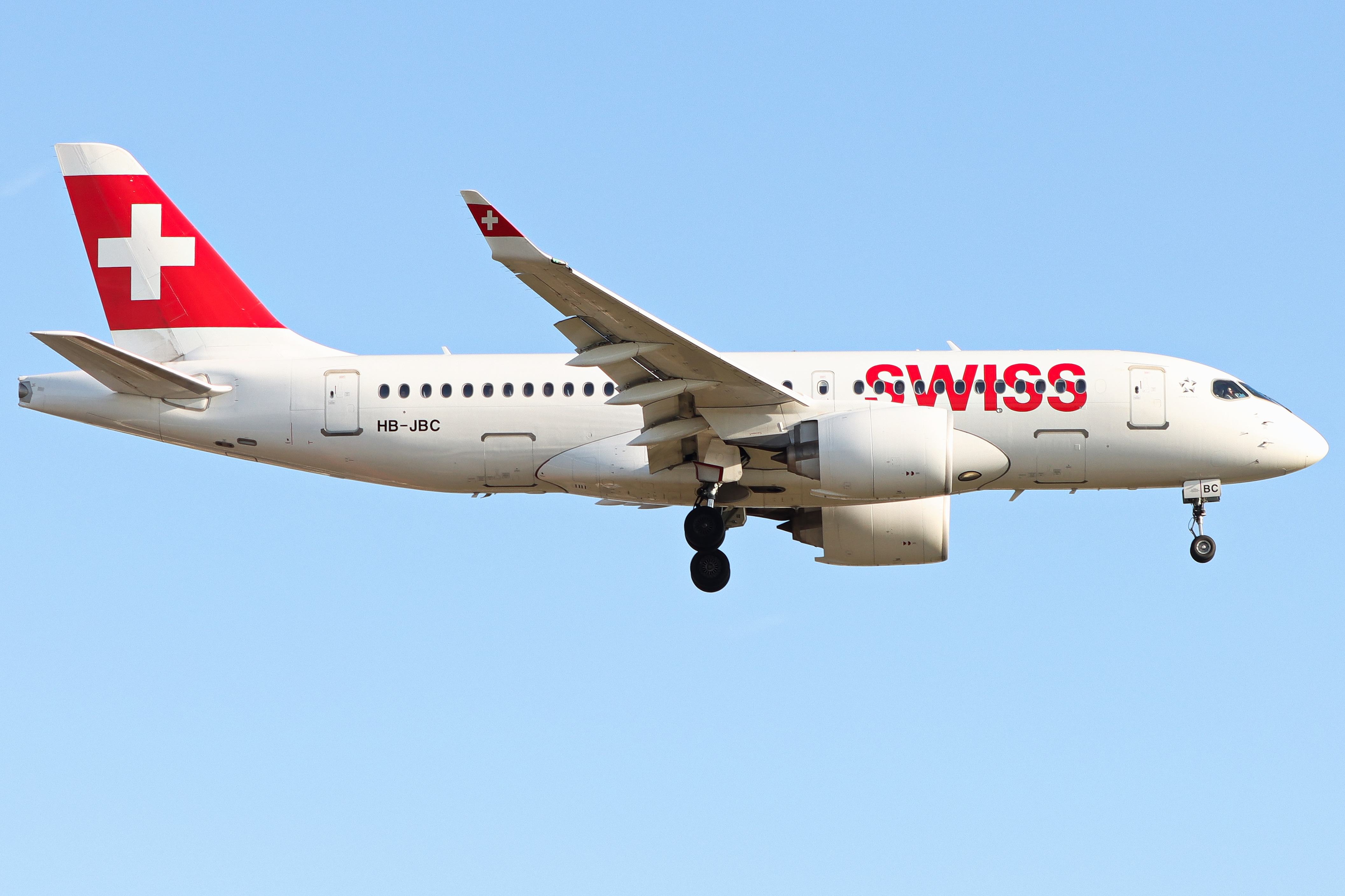 Full size: Swiss International Air Lines Airbus A220-100 HB-JBC at London Heathrow International Airport
