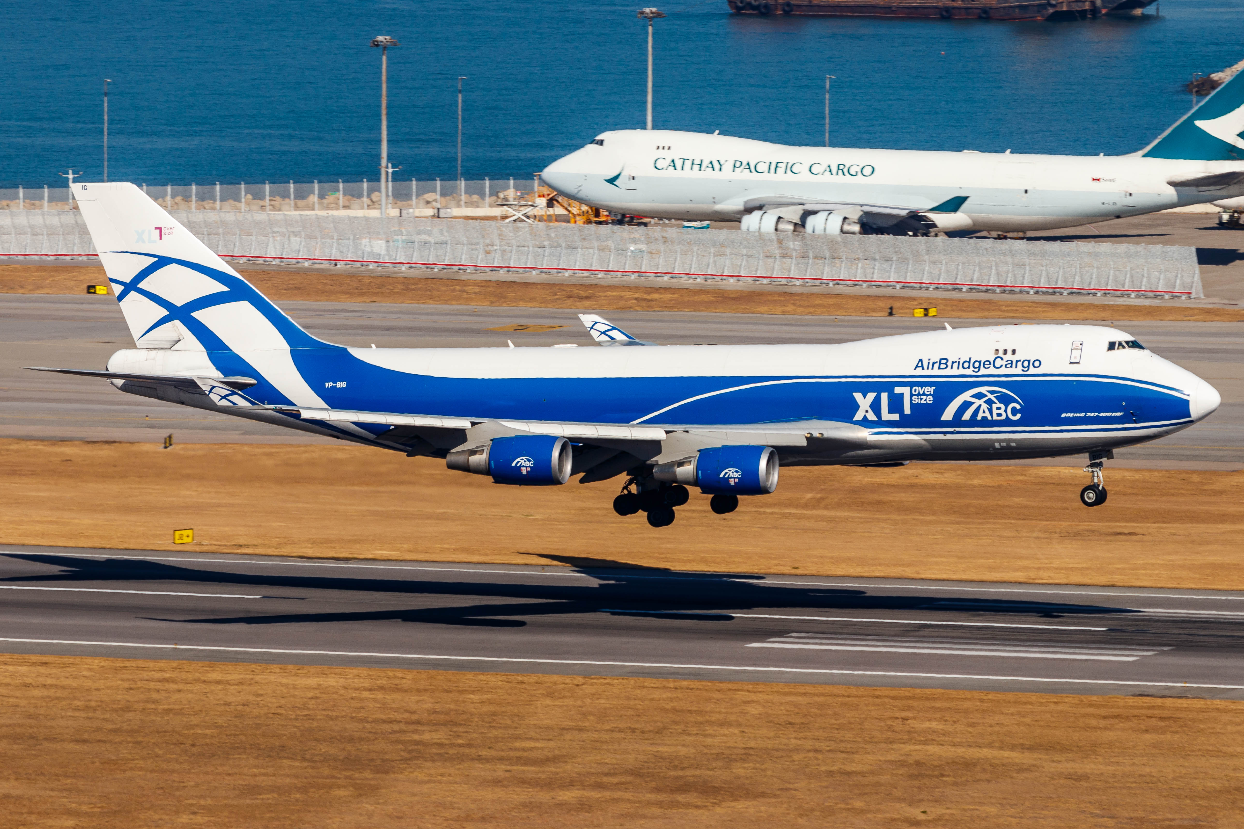 Full size: AirBridge Cargo Boeing 747-400F VP-BIG at Hong Kong International Airport