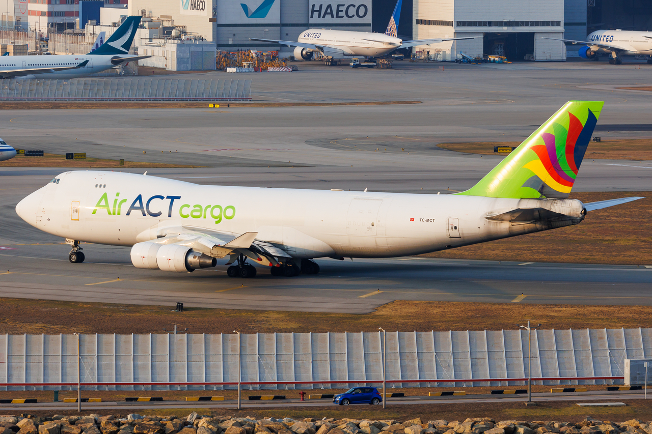 Full size: Air ACT Cargo Boeing 747-400F TC-MCT at Hong Kong International Airport