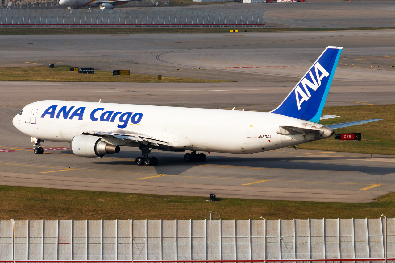 Full size: ANA Cargo Boeing 767-300F JA603A at Hong Kong International Airport