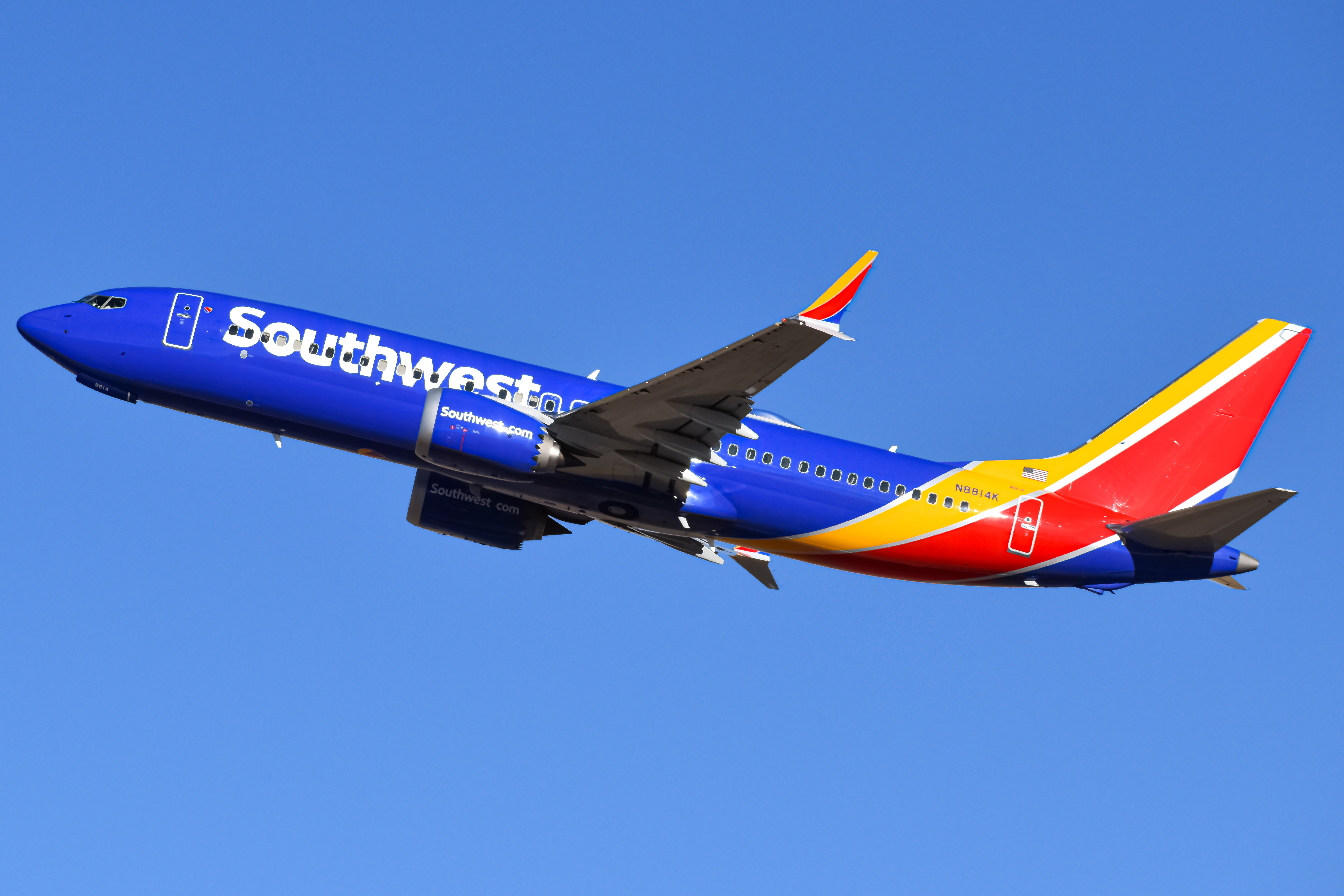 Full size: Southwest Airlines Boeing 737 MAX 8 N8814K at Denver International Airport