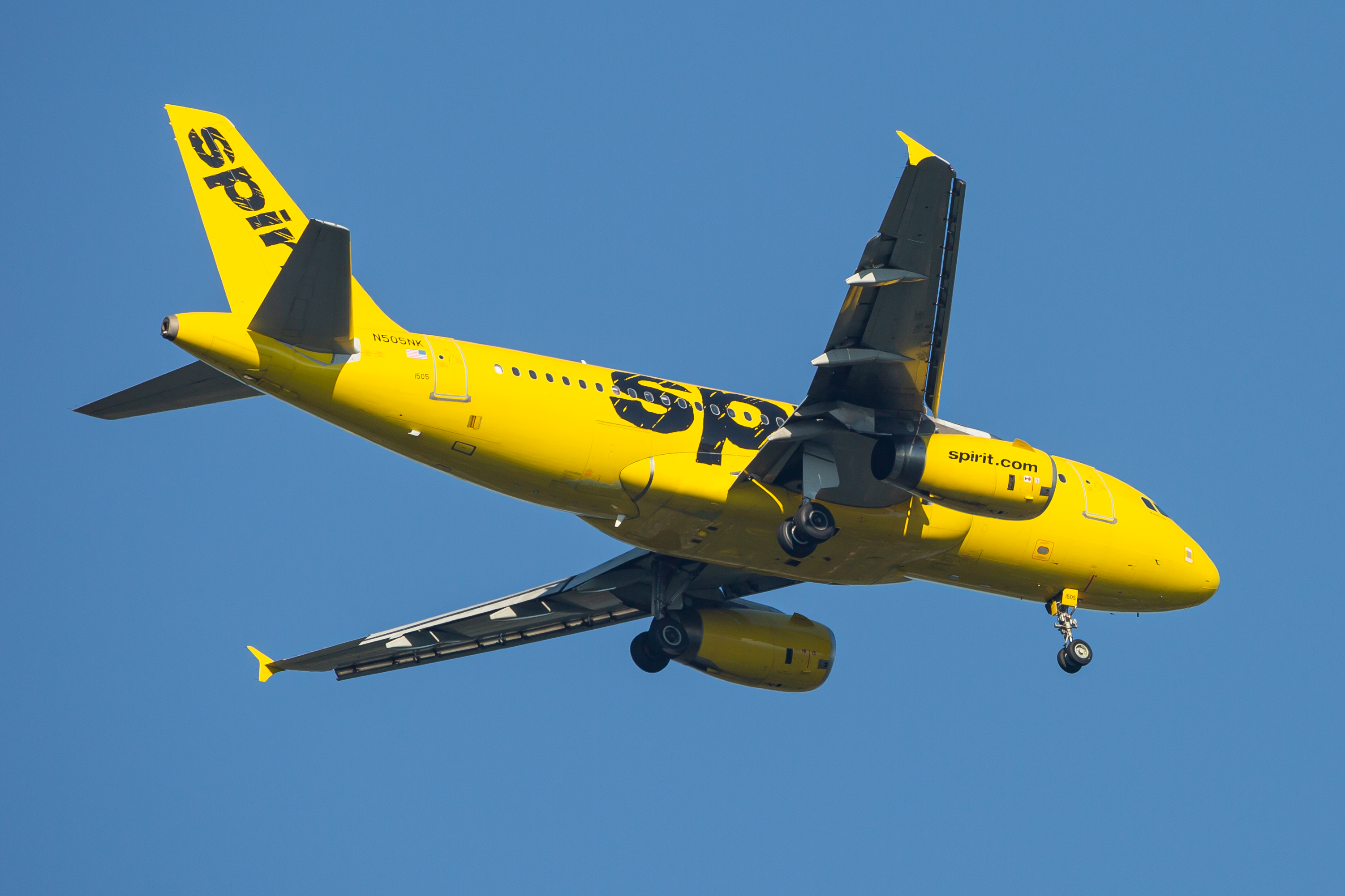 Full size: Spirit Airlines Airbus A319 N505NK at Baltimore/Washington International Thurgood Marshall Airport