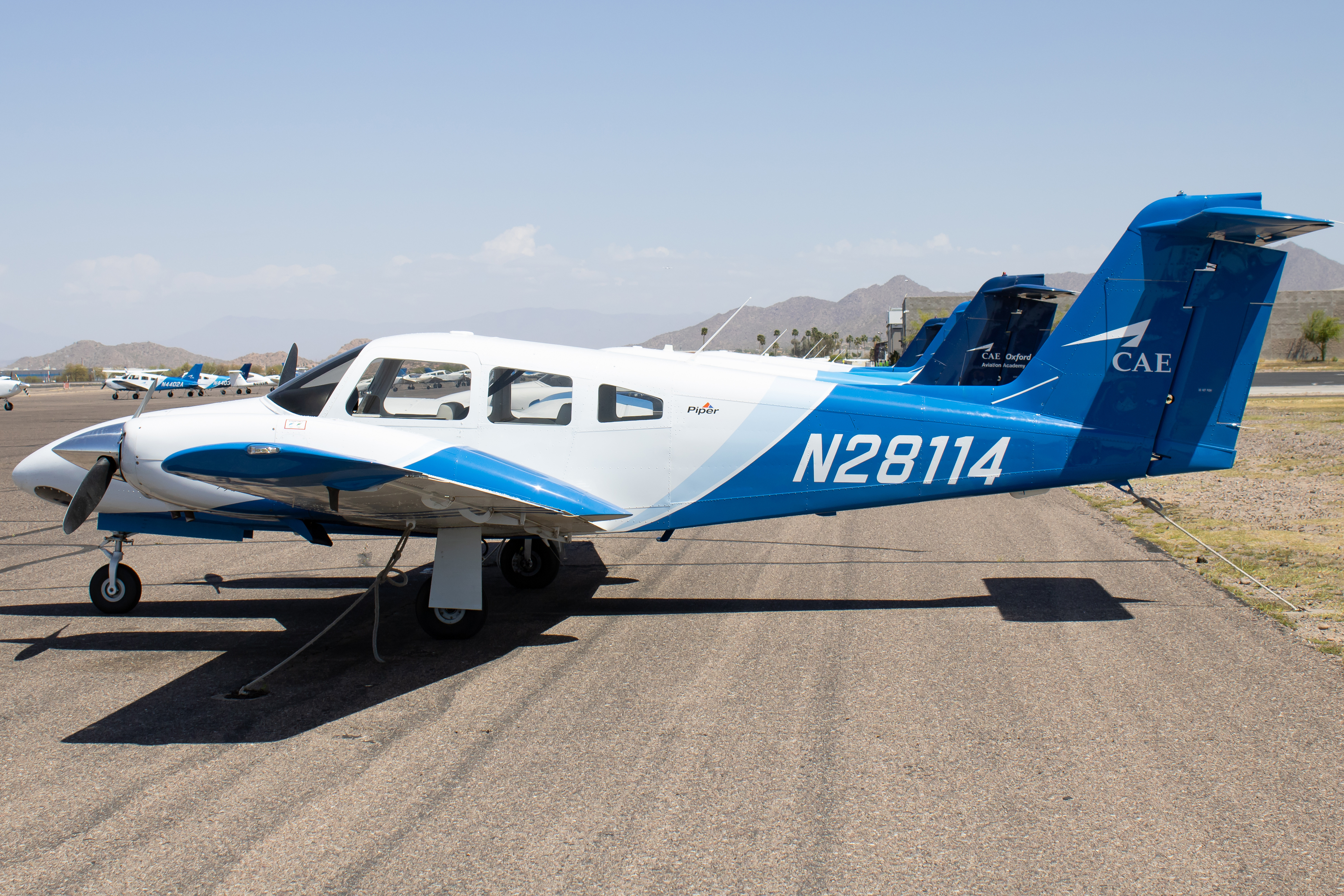Full size: CAE Oxford Aviation Academy Piper 44 Seminole N28114 at Falcon Field Airport