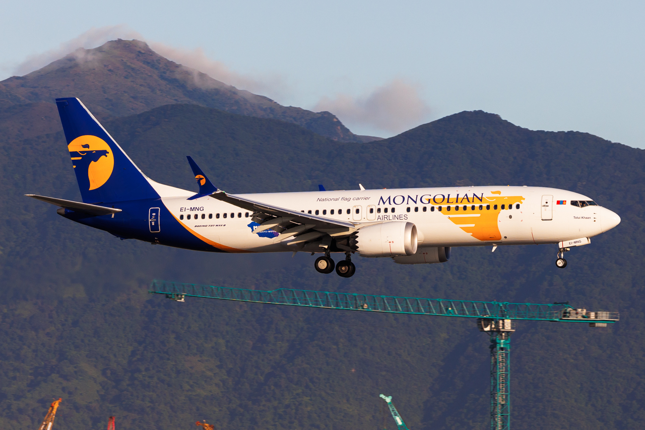 Full size: MIAT Mongolian Airlines Boeing 737-8 MAX EI-MNG at Hong Kong International Airport