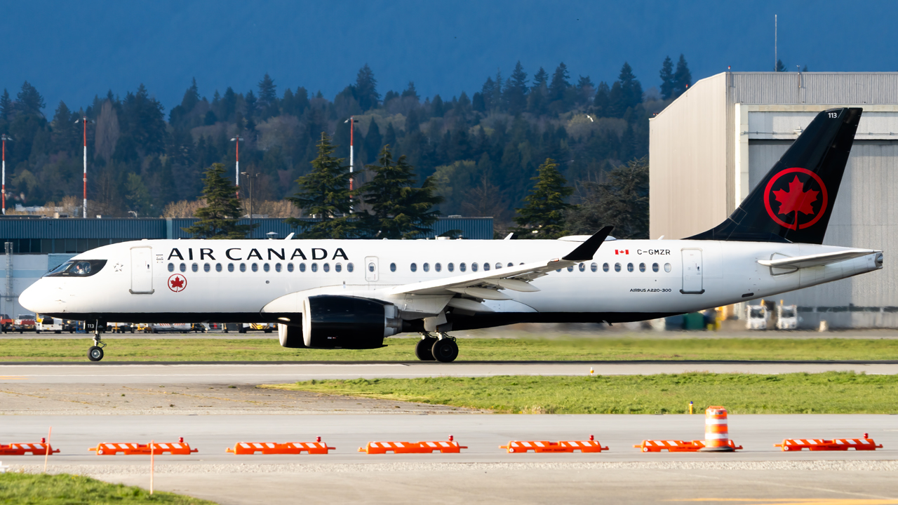 Full size: Air Canada Airbus A220-300 C-GMZR at Vancouver International Airport