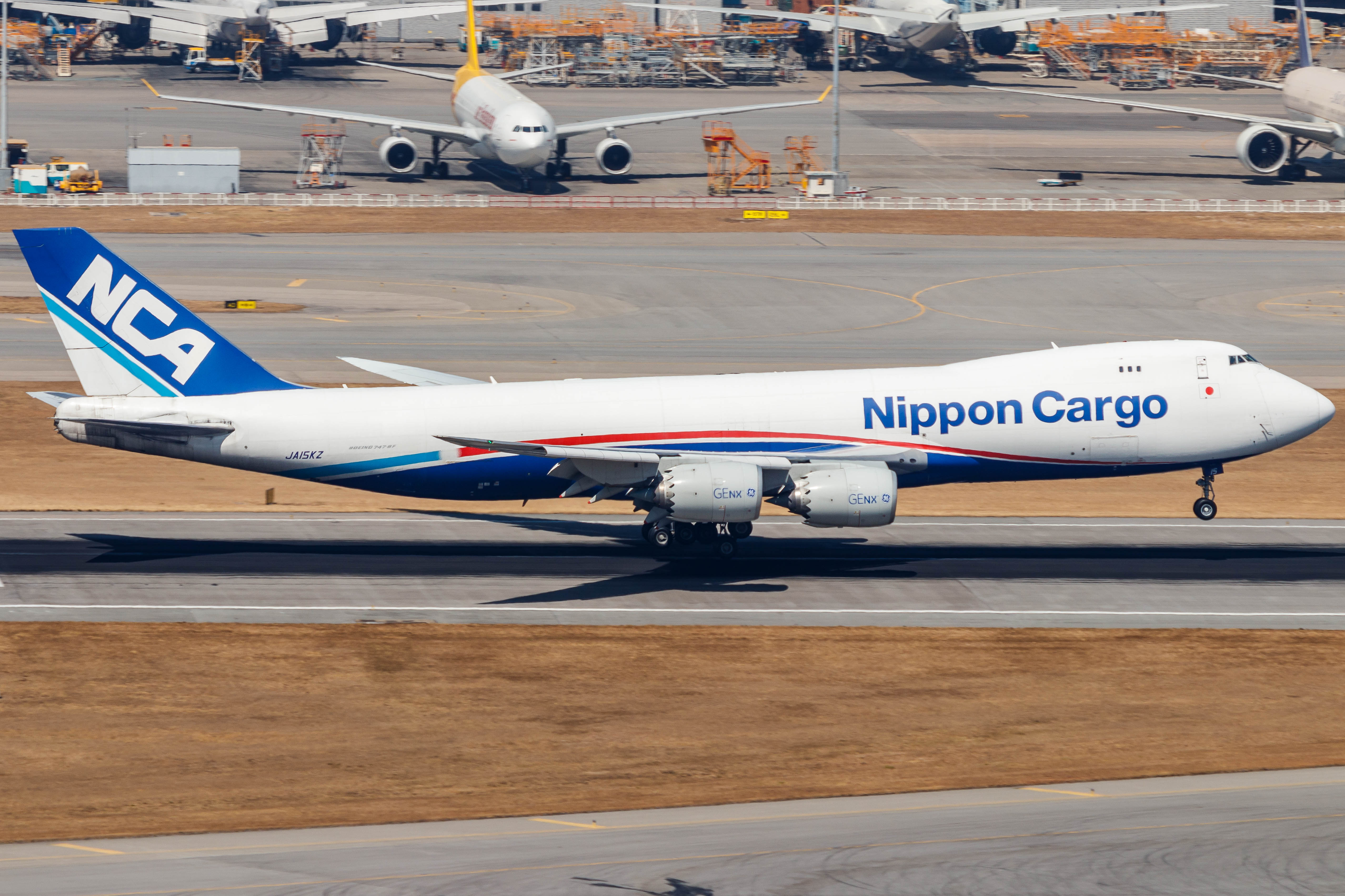 Full size: Nippon Cargo Airlines Boeing 747-8F JA15KZ at Hong Kong International Airport