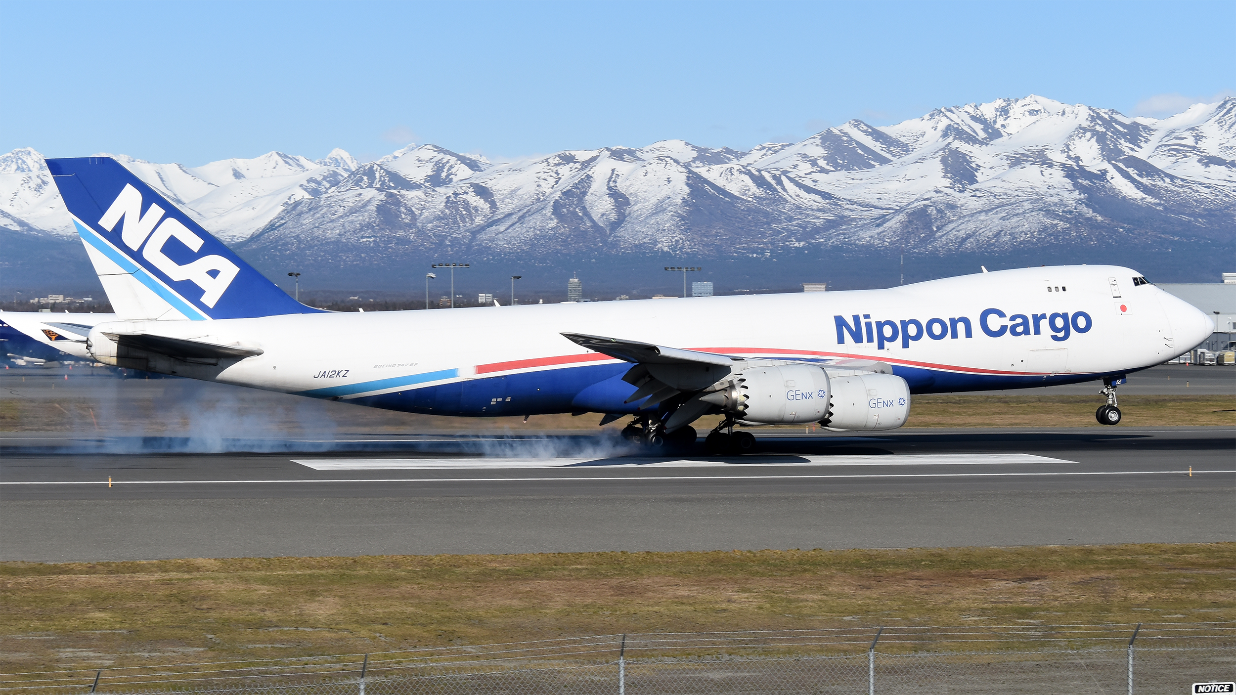 Full size: Nippon Cargo Airlines Boeing 747-8F JA12KZ at Anchorage Ted Stevens International Airport