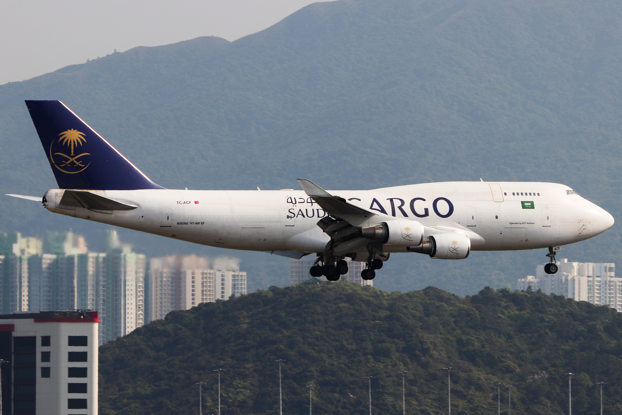 Full size: AIR ACT cargo Boeing 747-400F TC-ACF at Hong Kong International Airport