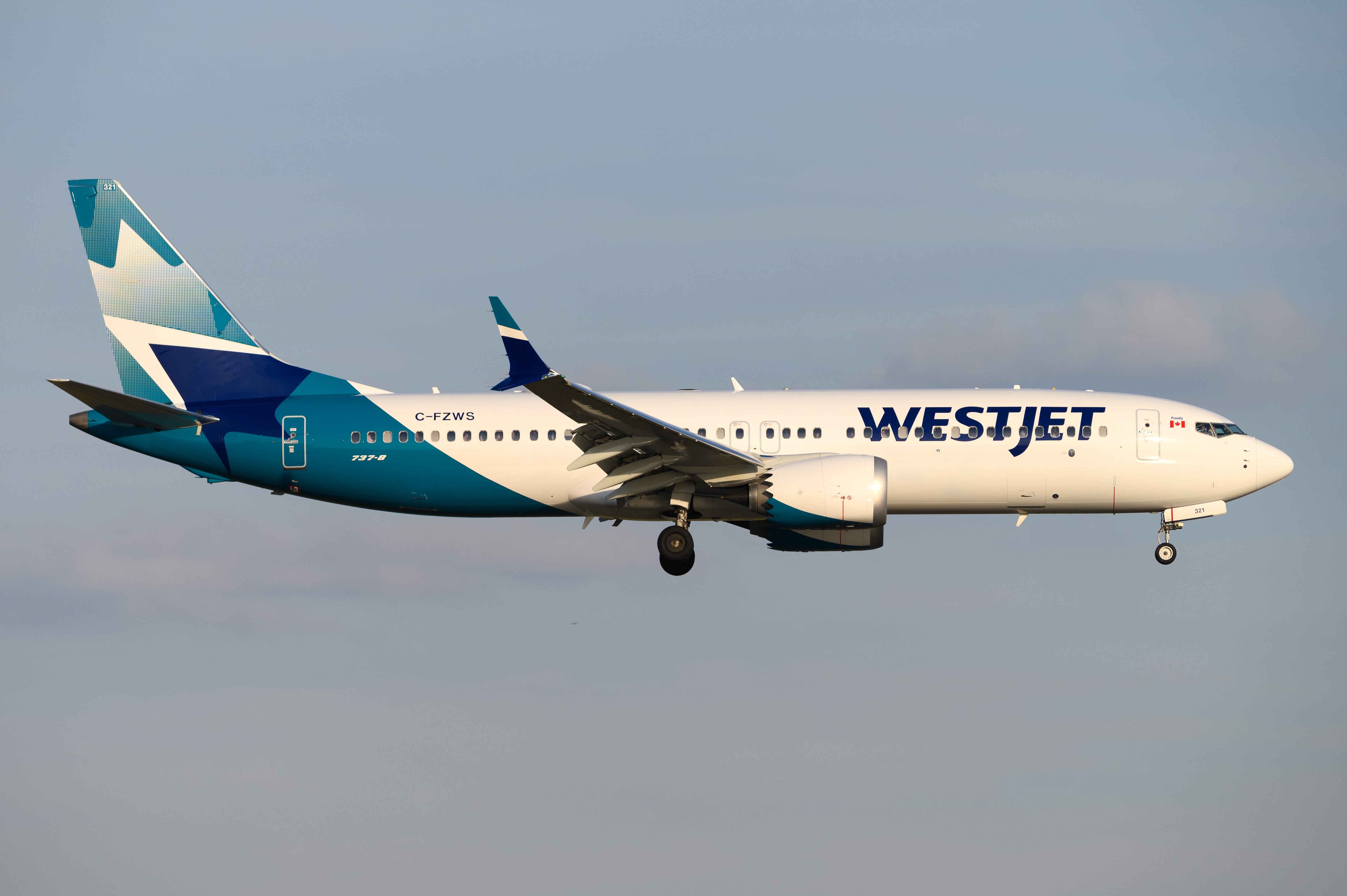 Full size: WestJet Boeing 737 MAX 8 C-FZWS at Orlando International Airport
