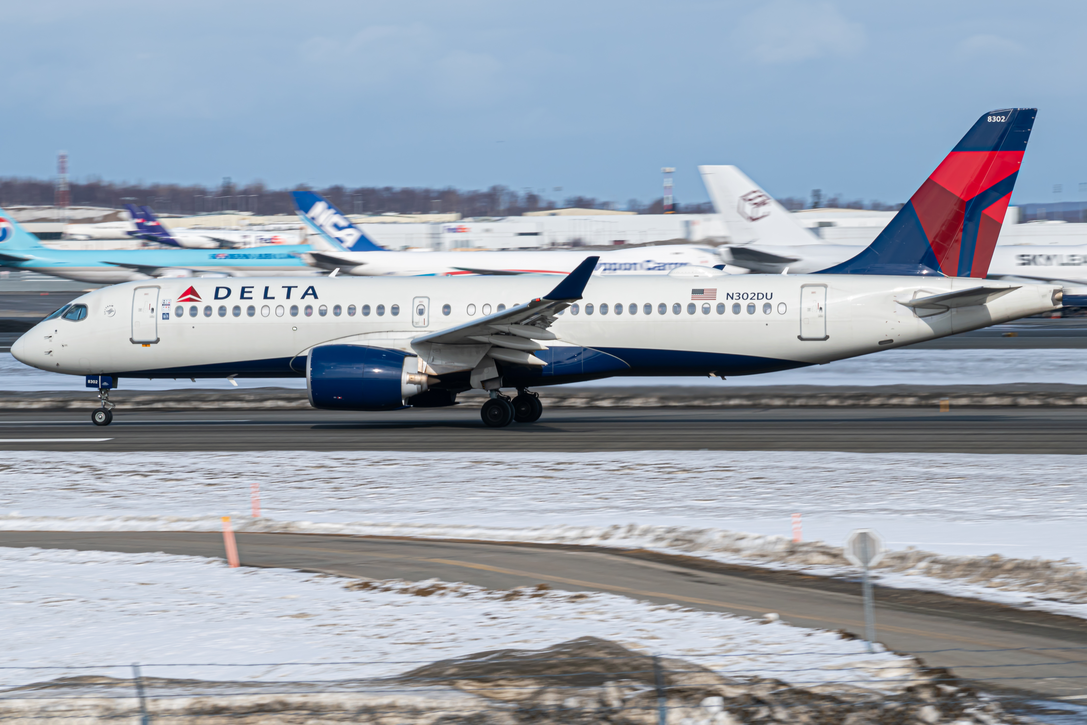 Full size: Delta Airlines Airbus A220-300 N302DU at Anchorage Ted Stevens International Airport