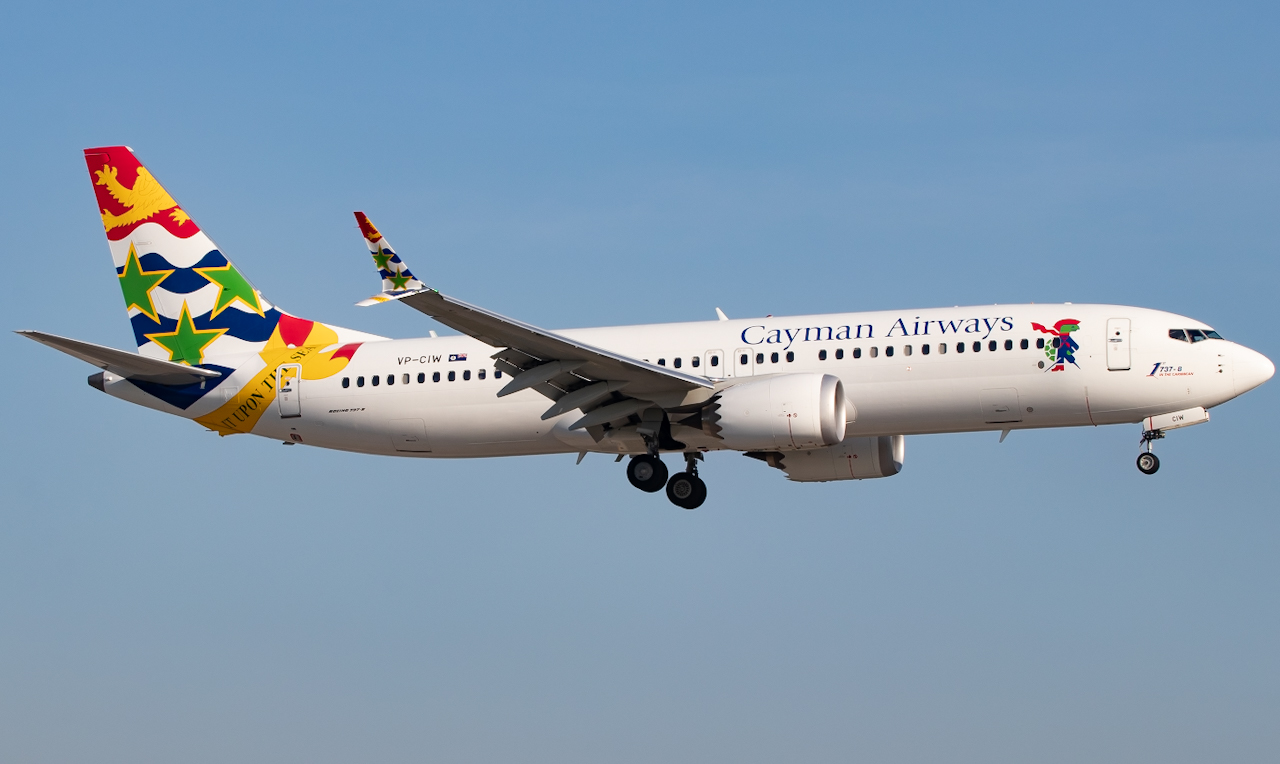 Full size: Cayman Airways Boeing 737 MAX 8 VP-CIW at Miami International Airport