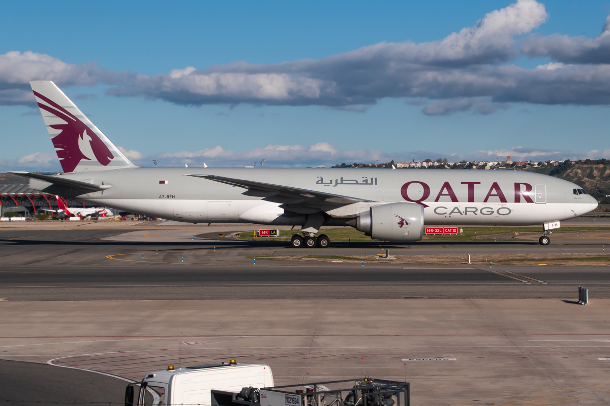 Full size: Qatar Air Cargo Boeing 777-F A7-BFH at Madrid Barajas Airport