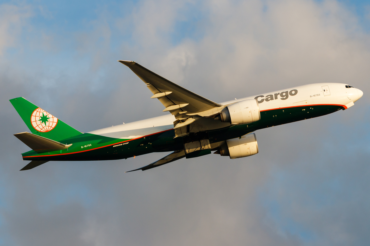 Full size: Eva Air Cargo Boeing 777-F B-16785 at Hong Kong International Airport