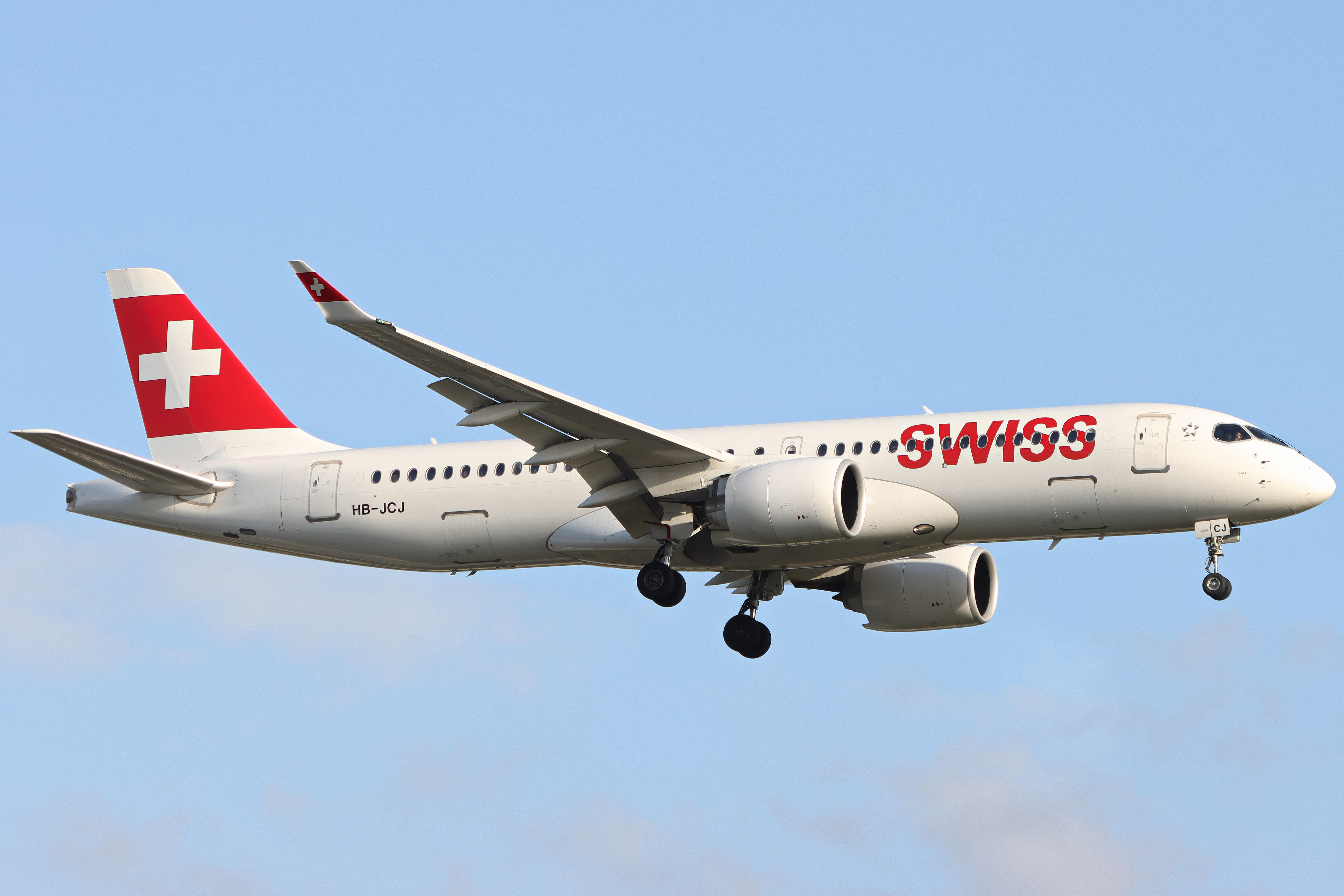 Full size: Swiss International Air Lines Airbus A220-300 HB-JCJ at London Heathrow International Airport