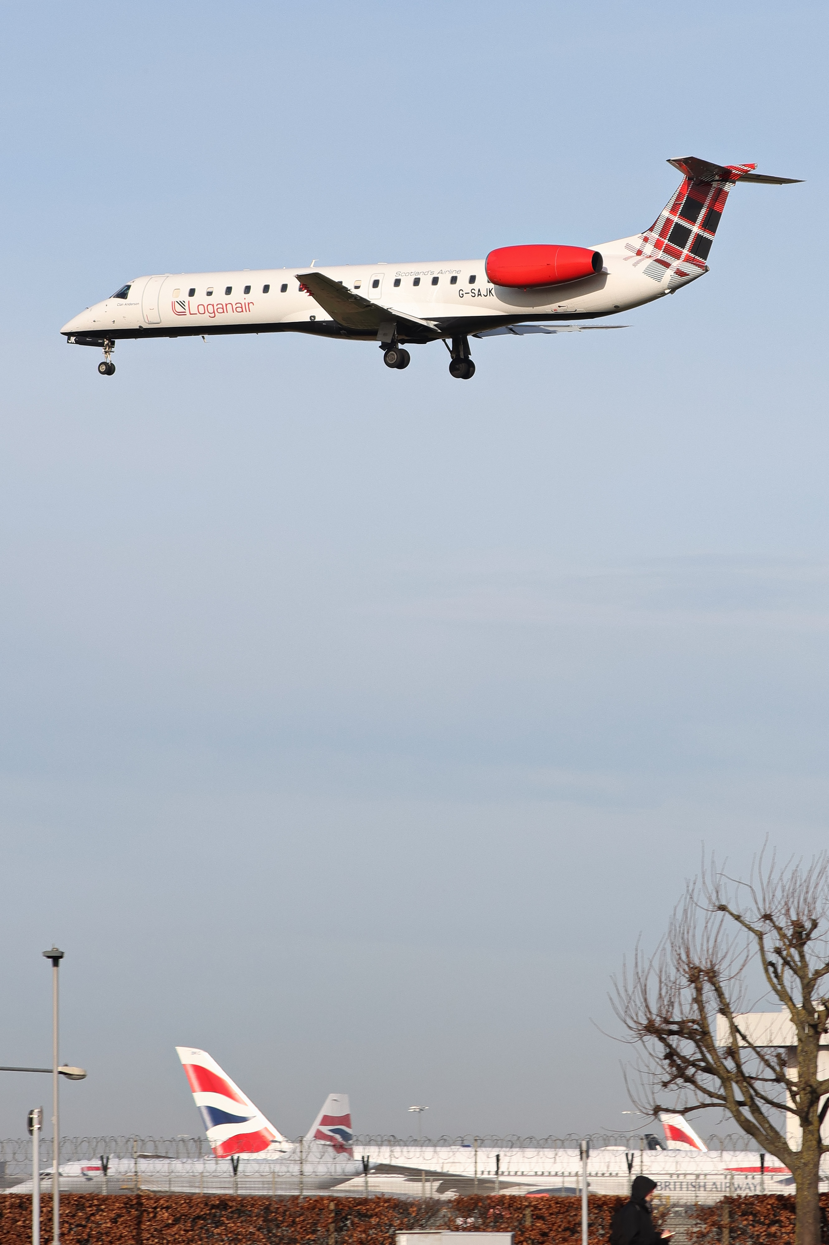 Full size: Loganair Embraer ERJ145 G-SAJK at London Heathrow International Airport