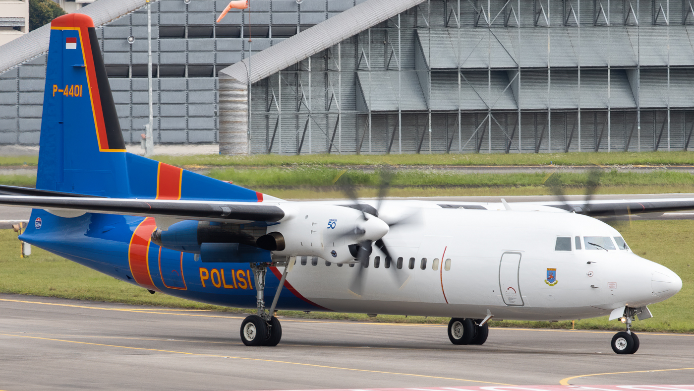 Full size: Indonesia - Police Fokker 50 P-4401 at Seletar Airport