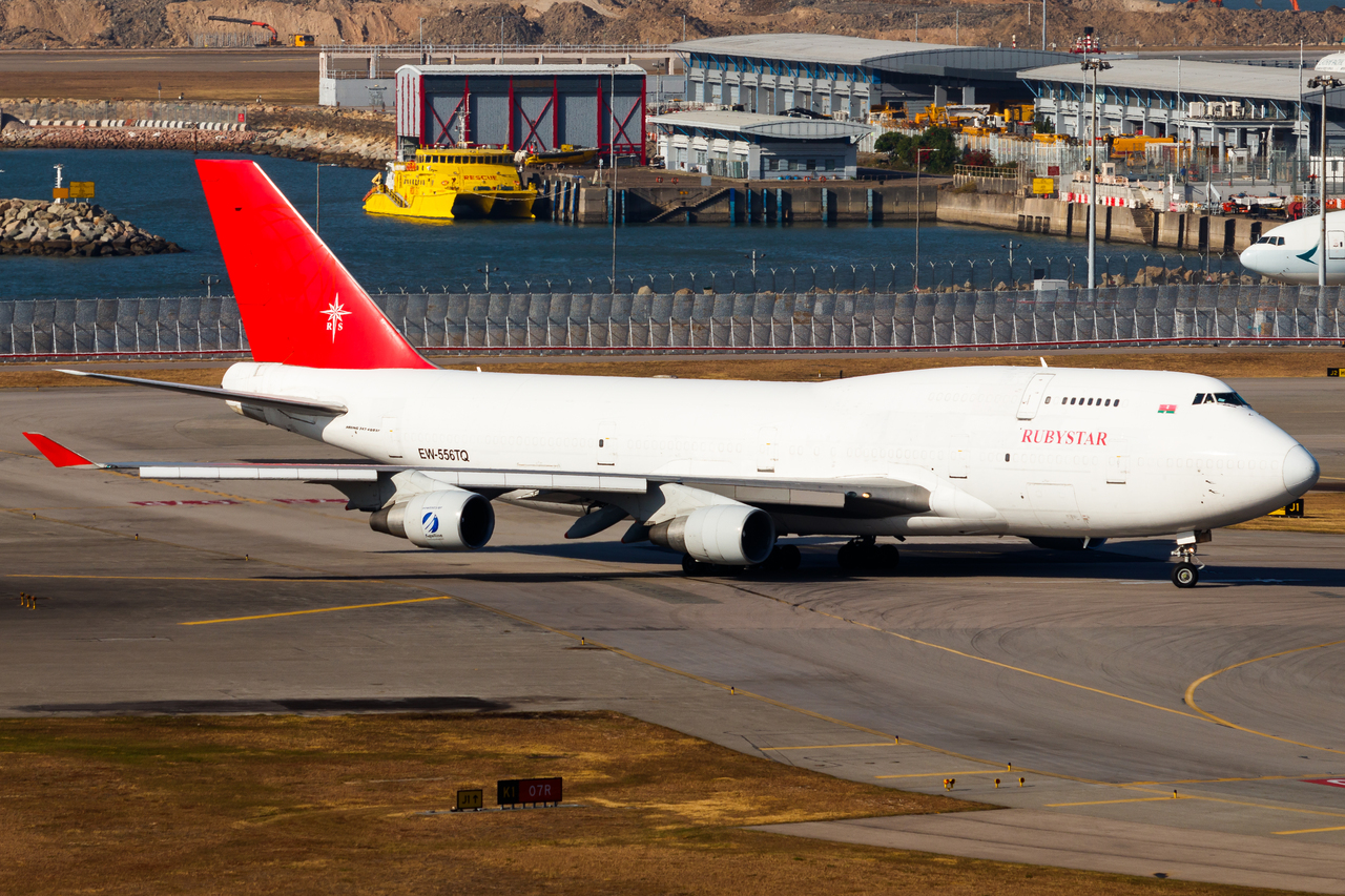 Full size: Rubystar Boeing 747-400F EW-556TQ at Hong Kong International Airport