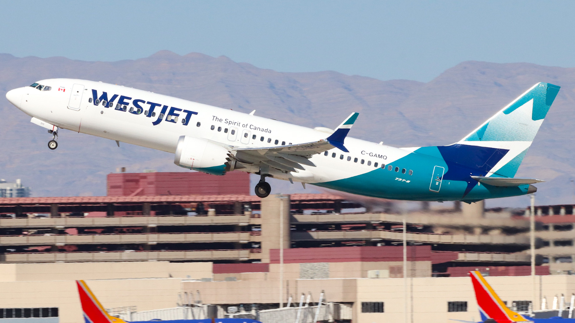 Full size: WestJet Boeing 737 MAX 8 C-GAMQ at Harry Reid International Airport