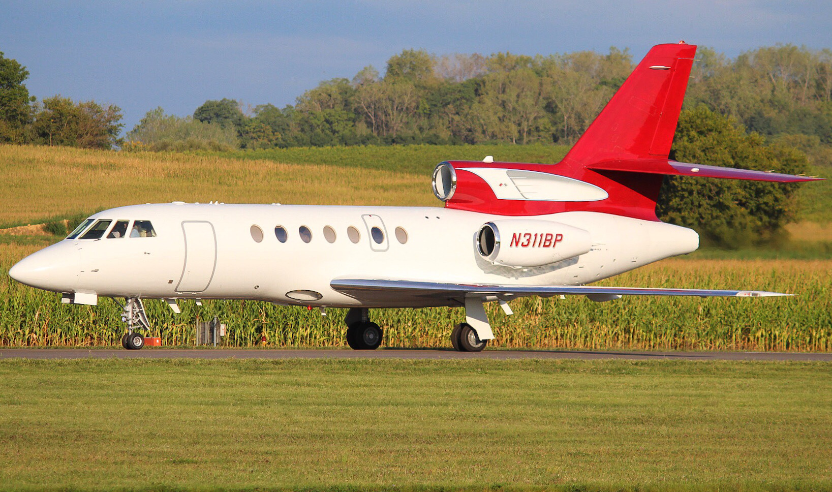 Full size: Jet Plaid Dassault Falcon 50 N311BP at York Airport