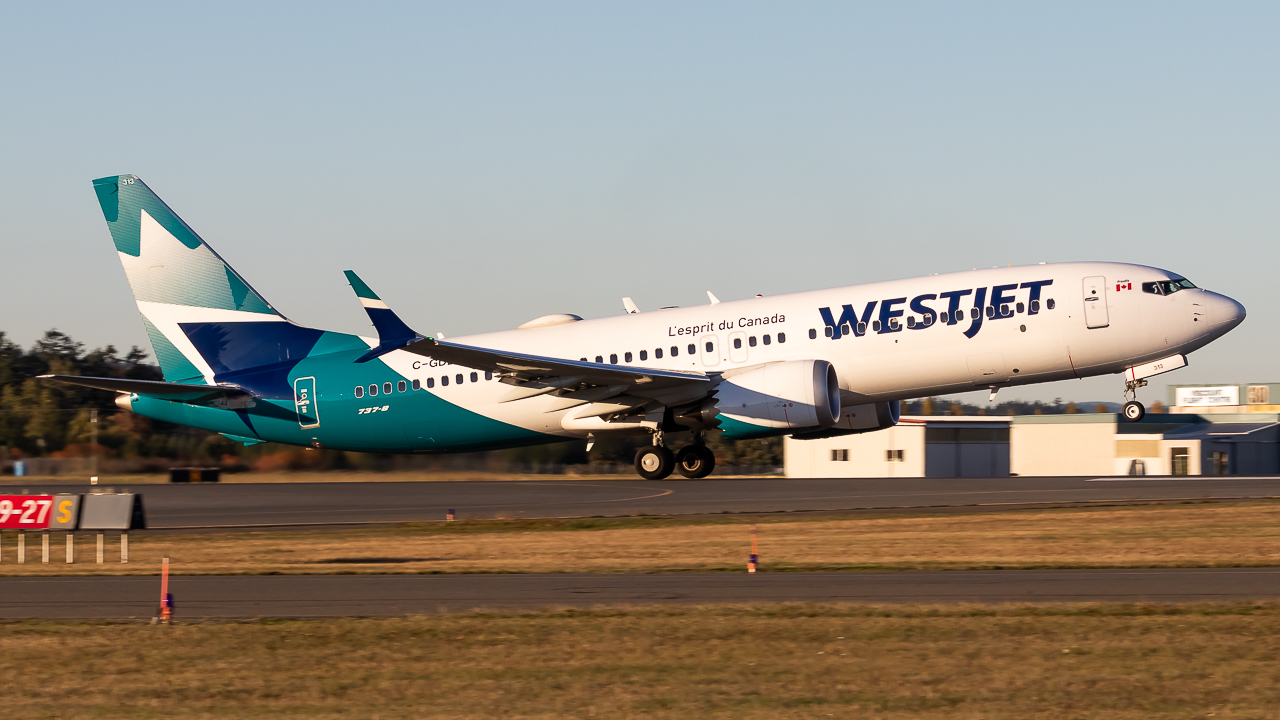 Full size: WestJet Boeing 737 MAX 8 C-GDDR at Victoria International Airport