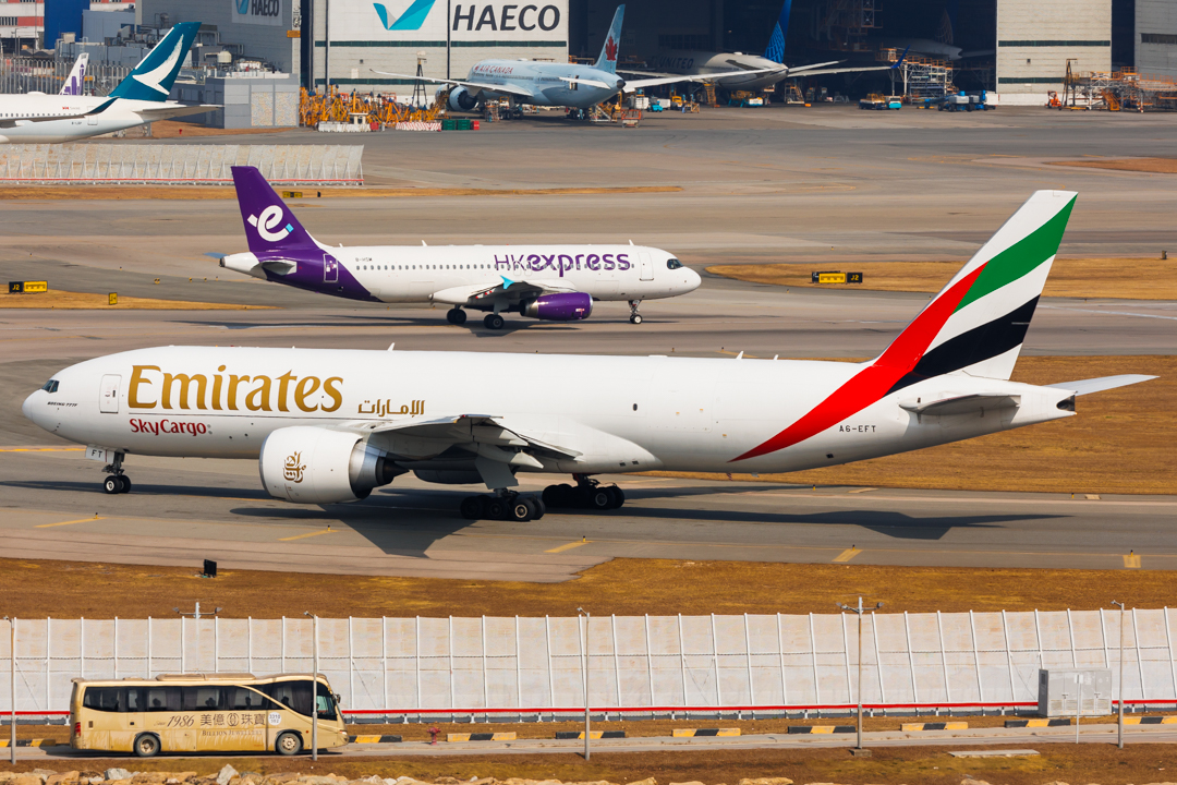 Full size: Emirates SkyCargo Boeing 777-F A6-EFT at Hong Kong International Airport