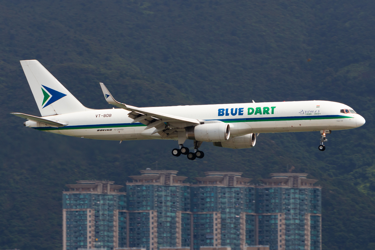 Full size: Blue Dart Aviation Boeing 757-200F VT-BDB at Hong Kong International Airport