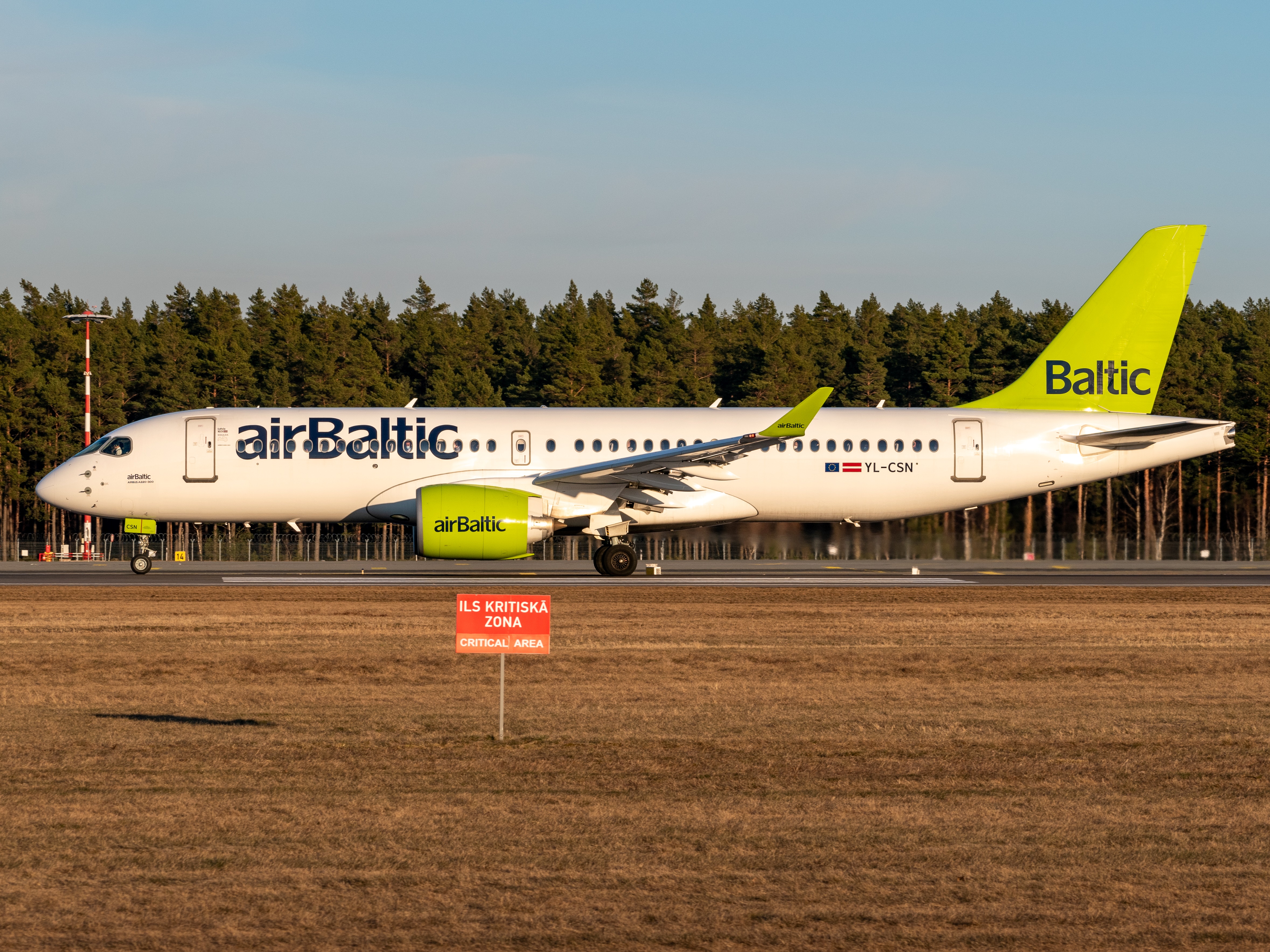 Full size: Air Baltic Airbus A220-300 YL-CSN at Riga International Airport
