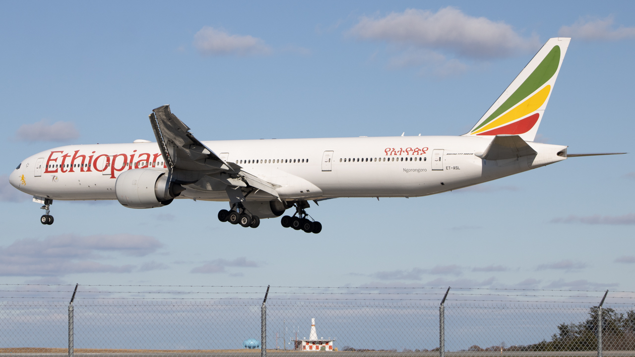 Full size: Ethiopian Airlines Boeing 777-300 ET-ASL at Baltimore/Washington International Thurgood Marshall Airport