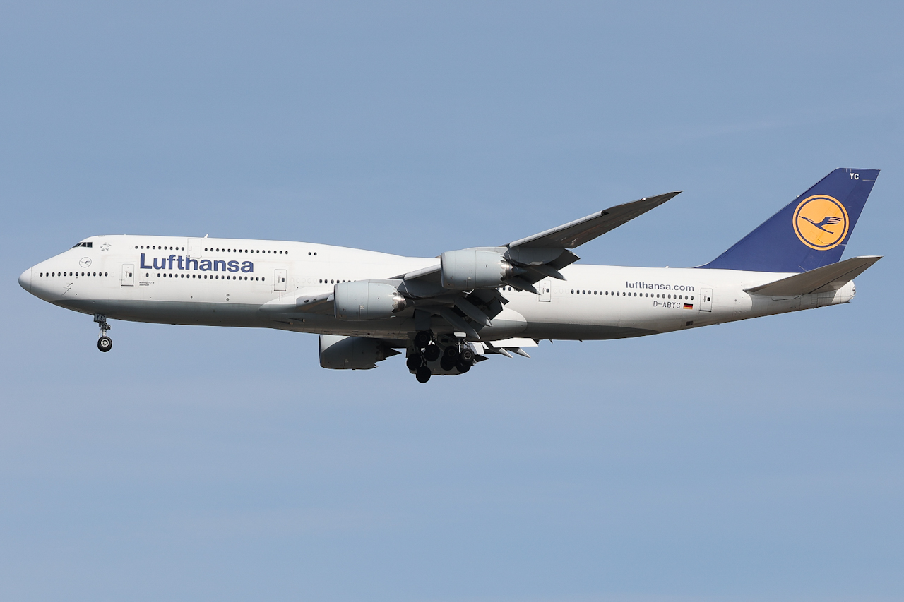 Full size: Lufthansa Boeing 747-8i D-ABYC at General Edward Lawrence Logan International Airport