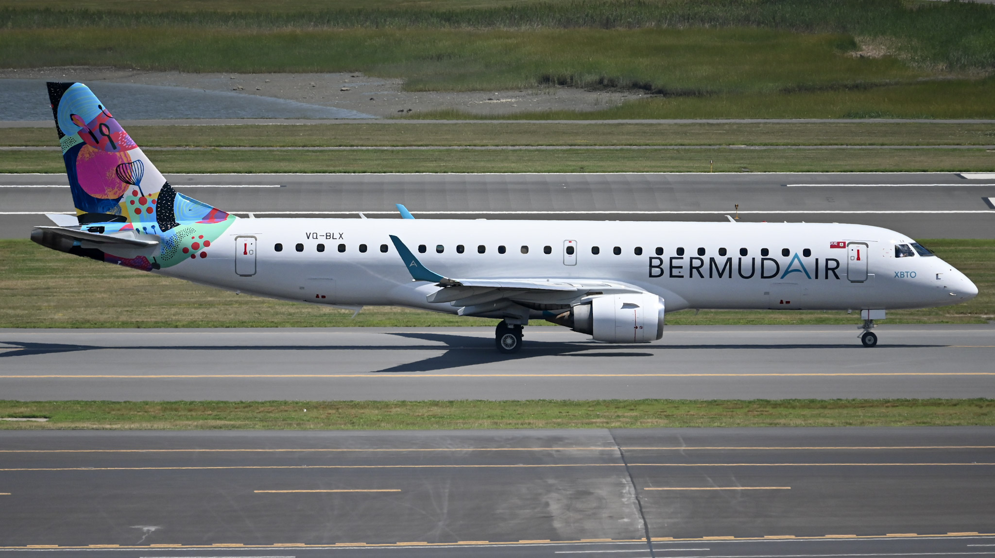 Full size: BermudAir Embraer E190 VQ-BLX at General Edward Lawrence Logan International Airport