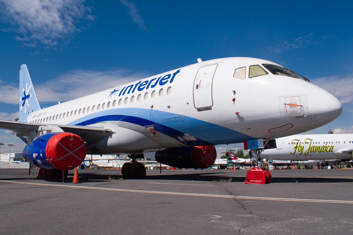 Full size: Interjet Sukhoi Superjet SSJ-100 XA-IJR at Mexico City International Airport