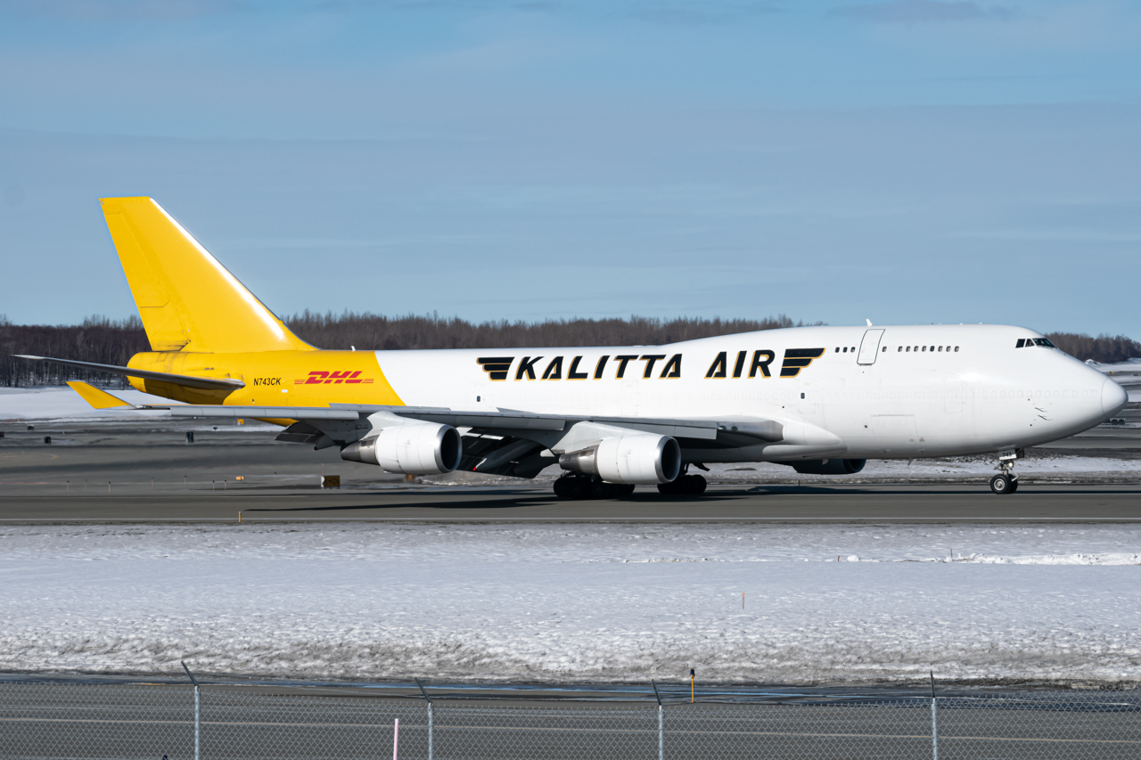 Full size: Kalitta Air Boeing 747-400F N743CK at Anchorage Ted Stevens International Airport