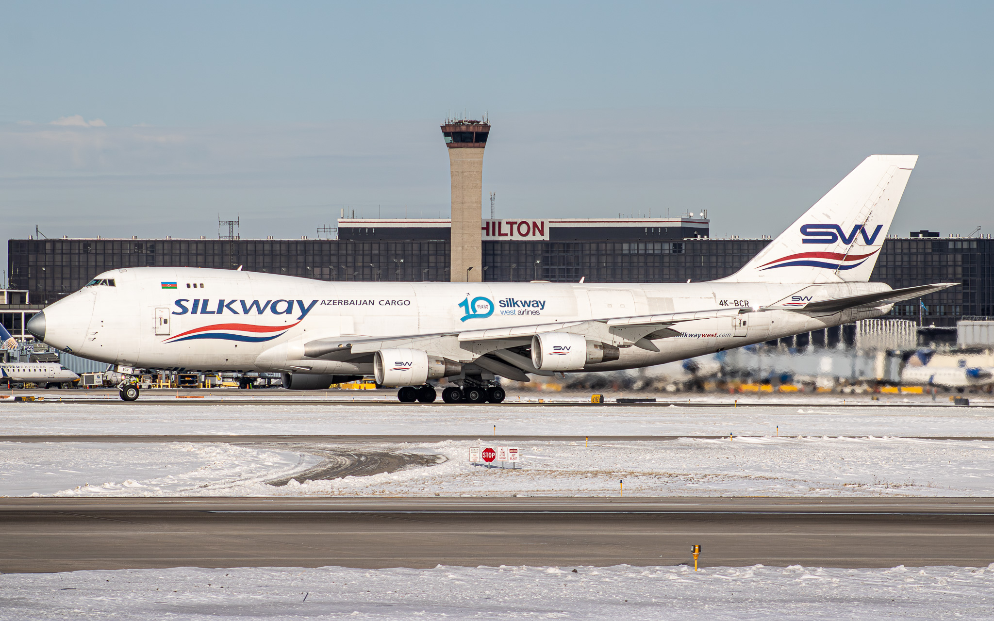 Full size: Silk Way West Airlines Boeing 747-400F 4K-BCR at Chicago O'Hare International Airport