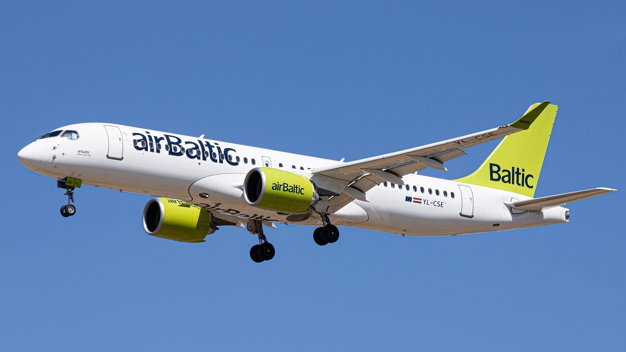 Full size: Air Baltic Airbus A220-300 YL-CSE at Malaga-Costa del Sol Airport