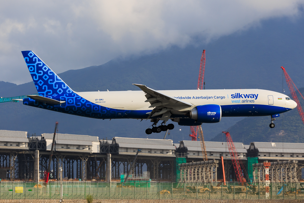 Full size: Silk Way West Airlines Boeing 777-F VP-BMU at Hong Kong International Airport