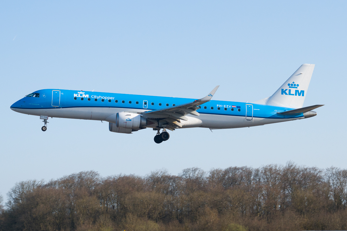 Full size: KLM CityHopper Embraer E190 PH-EZV at Luxembourg Findel Airport