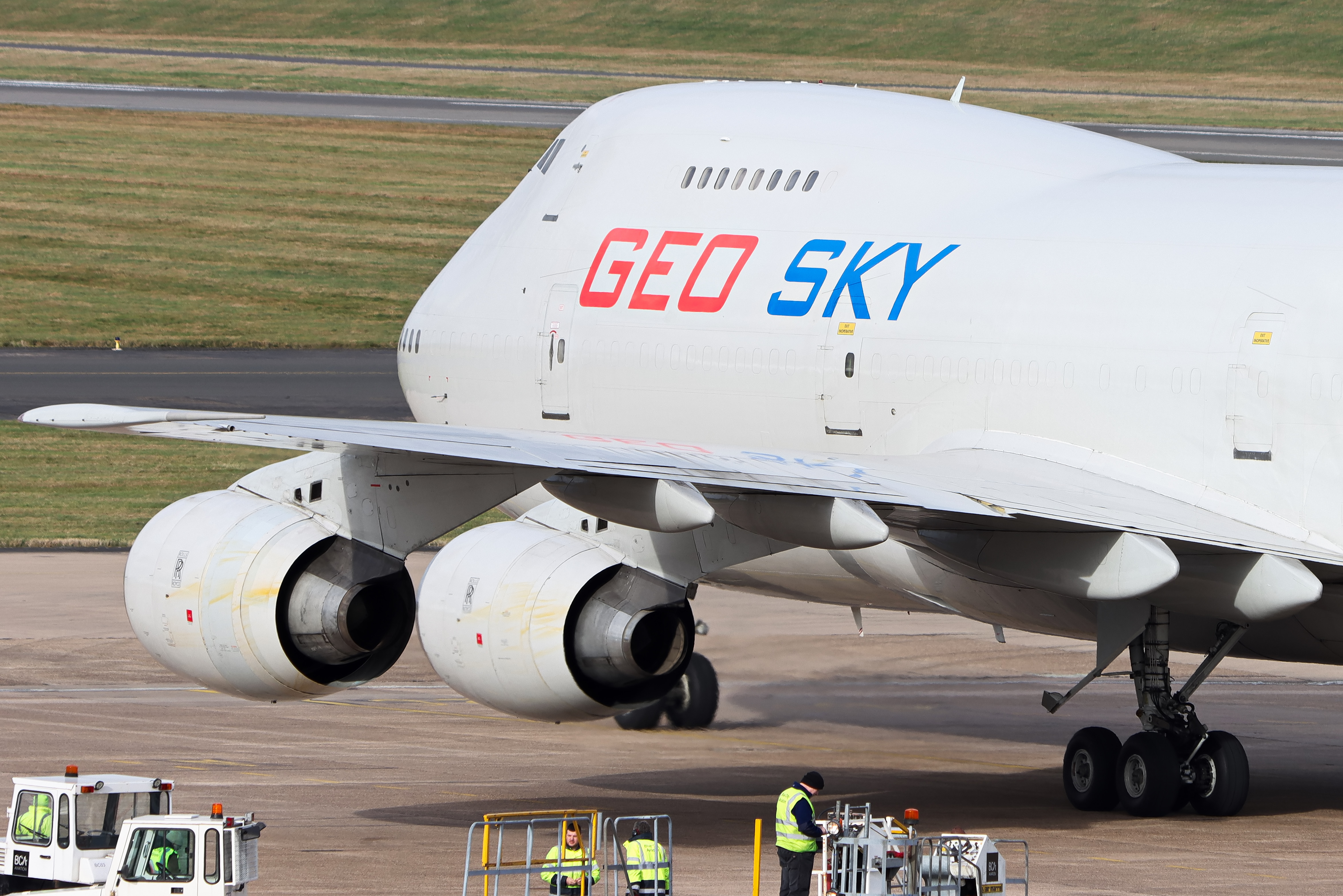 Full size: Geo Sky Boeing 747-200 4L-GEO at Birmingham Airport
