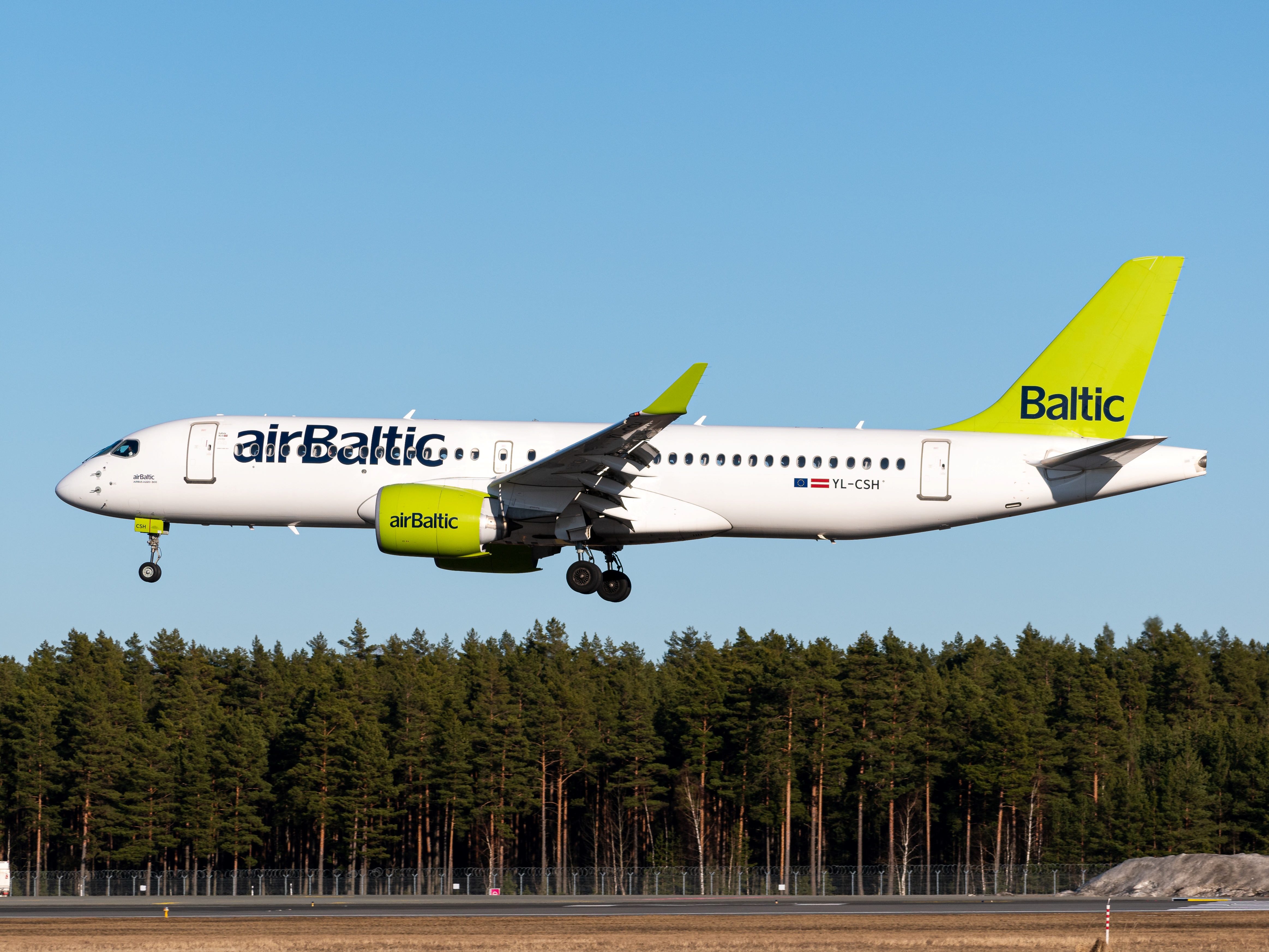 Full size: Air Baltic Airbus A220-300 YL-CSH at Riga International Airport