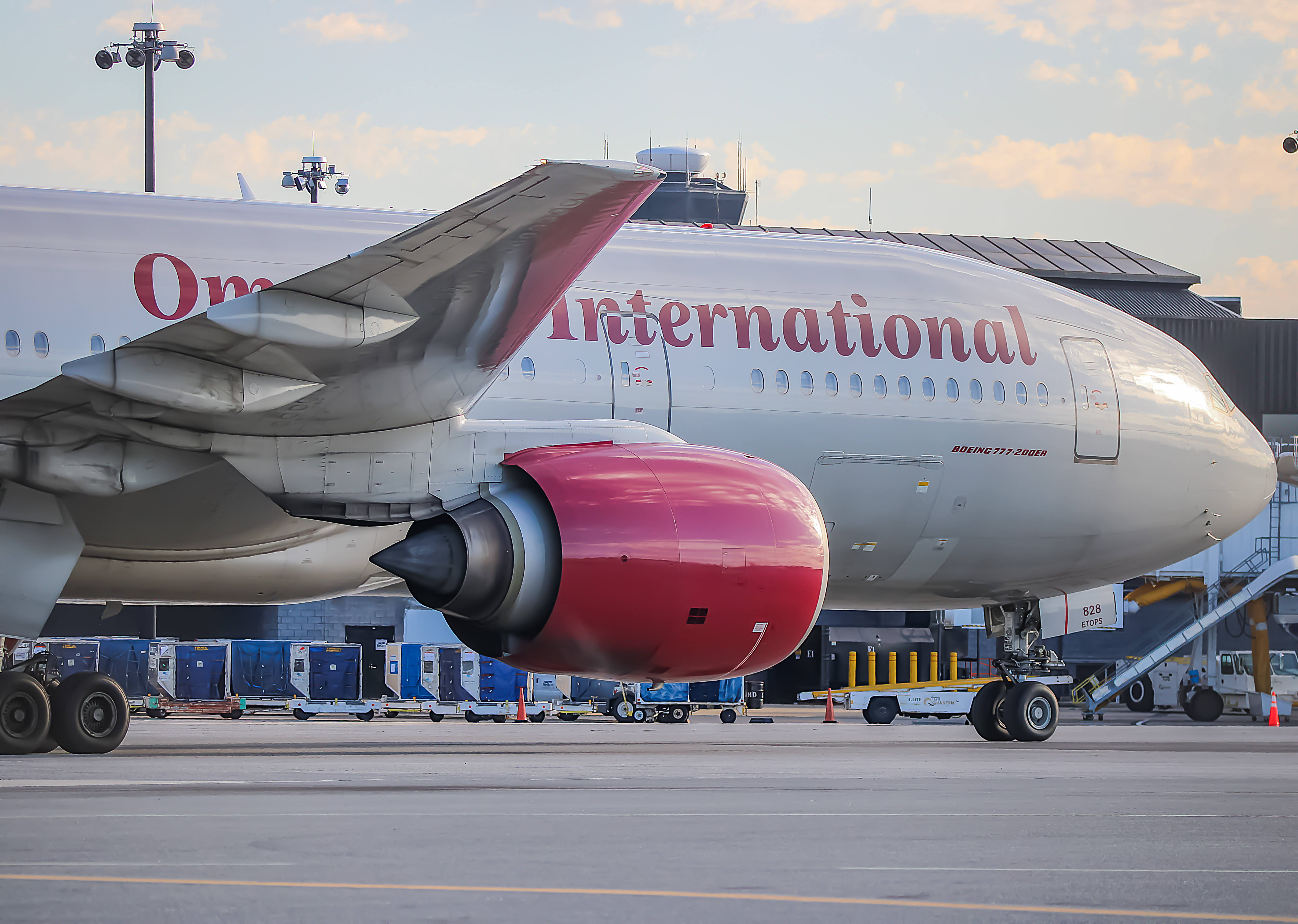 Full size: Omni Air International Boeing 777-200ER N828AX at Baltimore/Washington International Thurgood Marshall Airport